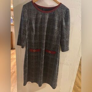 Connected Apparel Plaid Dress with Red Details